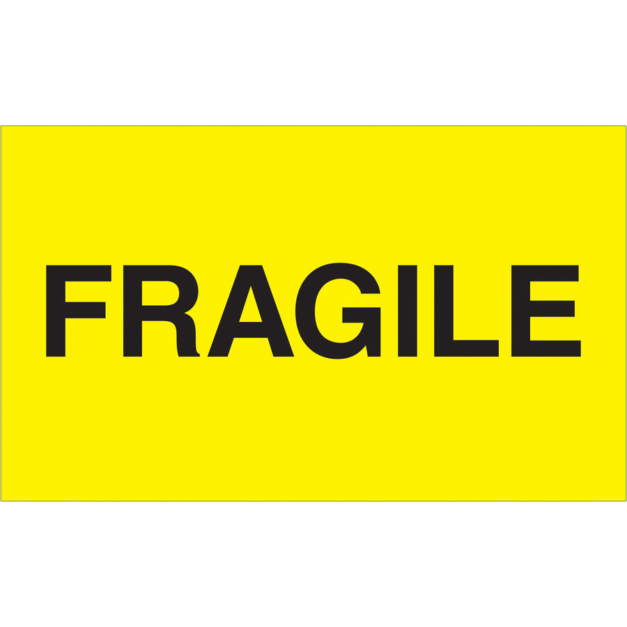 OSHA-compliant fluorescent yellow fragile labels that demand immediate handler attention. These 3x5" semi-gloss labels ship 500 per roll‚ideal for high-volume distribution centers and logistics operations requiring maximum visibility on delicate shipments.