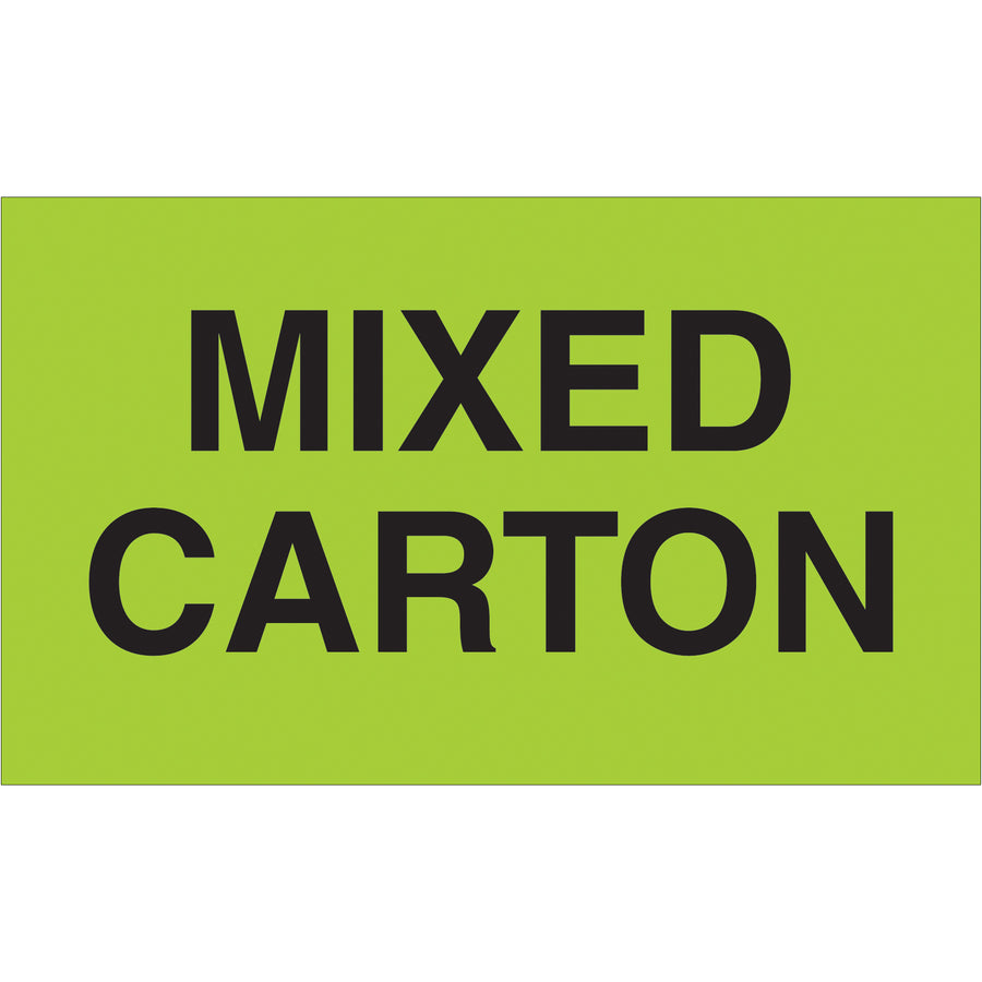Maximize visibility and compliance with these 3x5" fluorescent green mixed carton labels, printed on durable semi-gloss coated paper. Each roll contains 500 labels and is internationally recognized for special handling applications. Compatible with multiple tabletop and wall-mount dispensers for seamless warehouse integration.