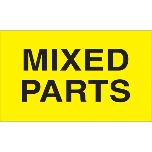 High-visibility 3x5 fluorescent yellow labels designed for mixed parts shipments with international regulatory compliance. Semi-gloss coated paper ensures durability and legibility in transit. Roll of 500 labels fits standard tabletop and wall-mount dispensers for streamlined warehouse operations.