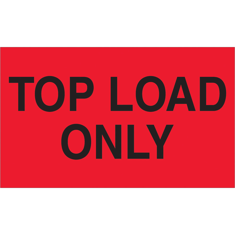 High-visibility 3" x 5" fluorescent red top load only labels printed on durable semi-gloss coated paper. Recognized internationally for special handling compliance. Sold as rolls of 500 with compatible table top and wall mount dispensers in stock.