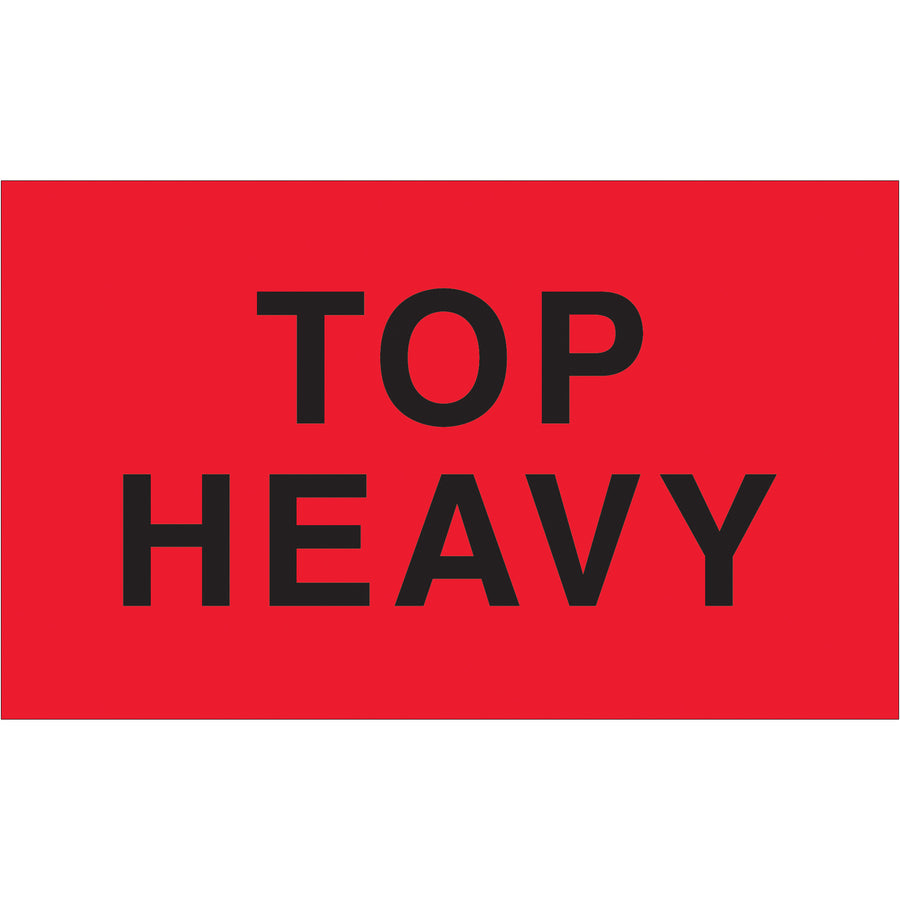 High-visibility fluorescent red 3x5" top heavy labels printed on durable semi-gloss coated paper. Roll of 500 labels ensures compliance with international shipping standards and regulations. Compatible with all major table-top and wall-mount dispensers for streamlined warehouse operations.
