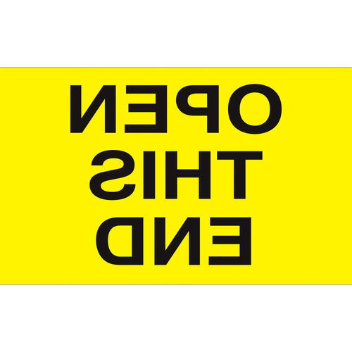 3x5 Fluorescent Yellow Open This End Labels Semi-Gloss 500/Roll DL2761 - alias listing
