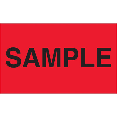 Highly visible 3x5" fluorescent red sample labels printed on durable semi-gloss coated paper. Each roll contains 500 labels and meets international shipping compliance standards. Compatible with table top and wall mount dispensers for seamless warehouse integration.