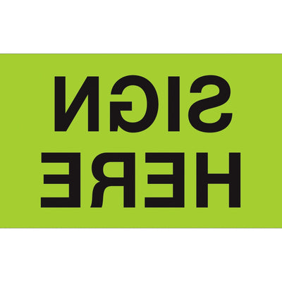 3x5 Fluorescent Green Sign Here Labels Semi-Gloss 500/Roll DL2811 - alias listing