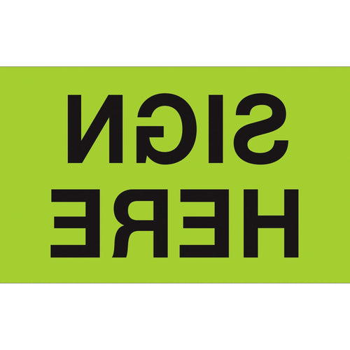 3x5 Fluorescent Green Sign Here Labels Semi-Gloss 500/Roll DL2811 - alias listing