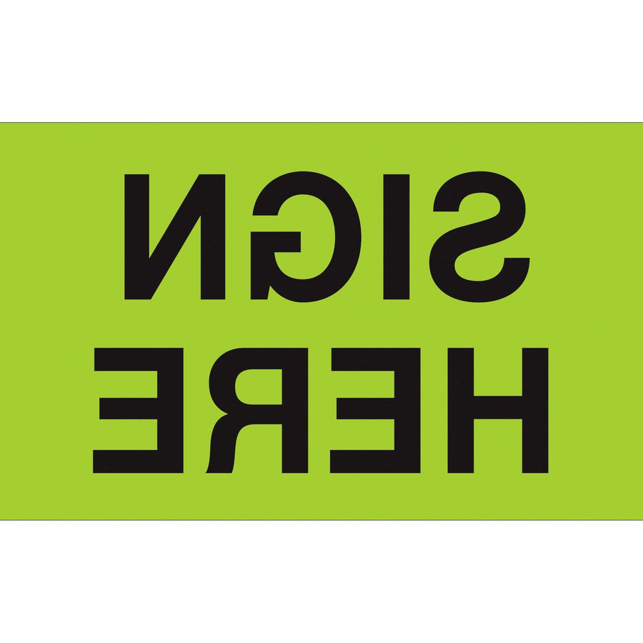 3x5 Fluorescent Green Sign Here Labels Semi-Gloss 500/Roll DL2811 - alias listing