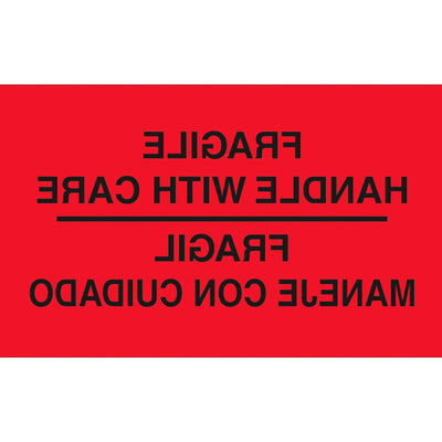 3x5 Fluorescent Red Bilingual Fragile Labels Semi-Gloss 500/Roll DL3011 - alias listing