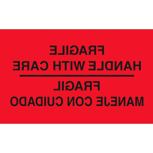 3x5 Fluorescent Red Bilingual Fragile Labels Semi-Gloss 500/Roll DL3011 - alias listing