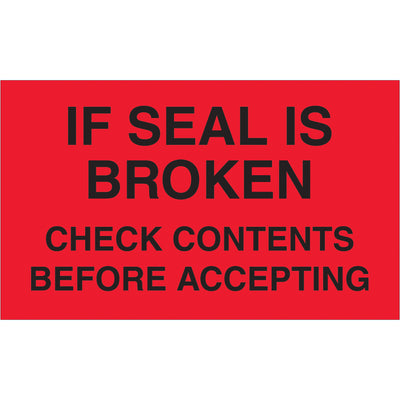 High-visibility 3x5" pallet protection labels in fluorescent red alert handlers to inspect contents before accepting shipments. Printed on durable semi-gloss coated paper for weather resistance and long-lasting legibility across domestic and international logistics operations. Roll of 500 labels reduces reordering frequency and ensures consistent compliance messaging throughout your warehouse.
