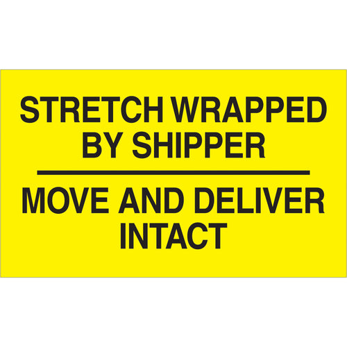 Clearly communicate shipper responsibilities with high-visibility 3x5 stretch wrap labels recognized in multiple countries. Printed on durable semi-gloss coated paper that resists moisture and warehouse handling. Sold as rolls of 500 with quick-access tabletop or wall-mount dispensers to keep your shipping dock organized and compliant.