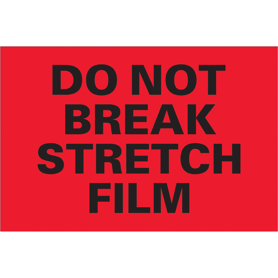 High-visibility fluorescent red pallet protection labels that meet international shipping standards. 4" x 6" semi-gloss coated paper construction ensures durability and readability throughout the supply chain. Roll of 500 labels with compatible tabletop and wall-mount dispensers available.