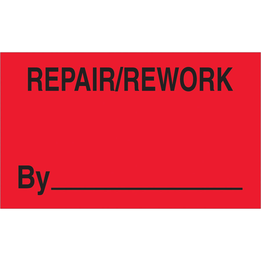 Highly visible 3x5" fluorescent red production labels designed for repair and rework operations. Printed on durable semi-gloss coated paper with 500 labels per roll. Maximize warehouse compliance and ensure critical shipments are flagged instantly with international-standard high-visibility labeling.