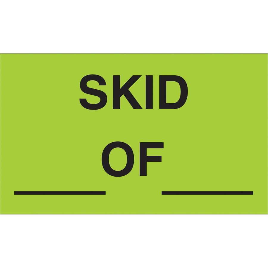 High-visibility 3x5" fluorescent green skid labels printed on semi-gloss coated paper for maximum durability and recognition across international shipments. Each roll contains 500 labels, designed specifically for shipping coordinators who need reliable special handling documentation. Compatible with multiple dispensers for seamless workflow integration.