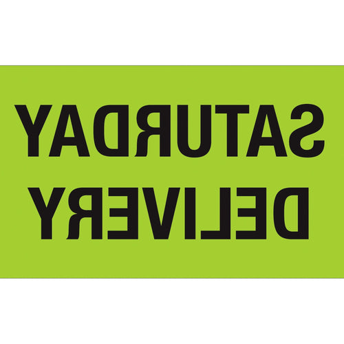 3x5 Fluorescent Green Saturday Delivery Labels Semi-Gloss 500/Roll DL3431 - alias listing