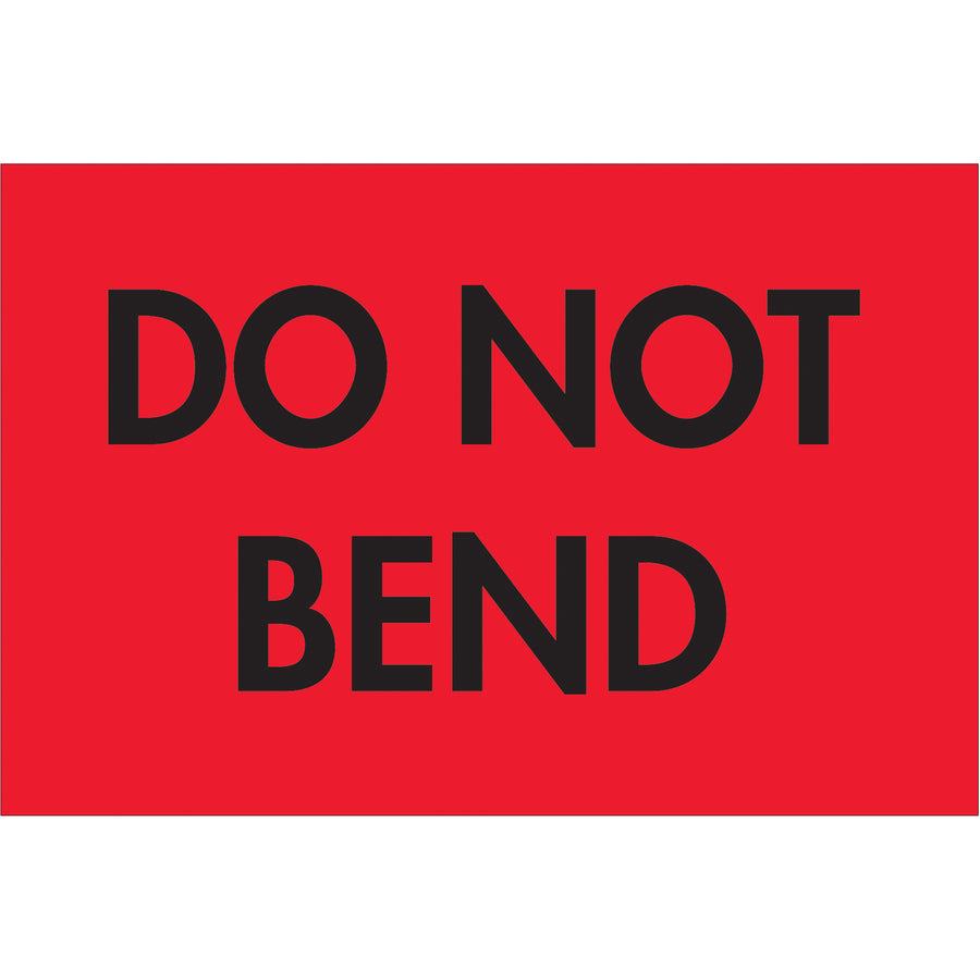 High-visibility fluorescent red "Do Not Bend" shipping labels ensure proper handling and reduce damage claims. 2" x 3" semi-gloss coated paper with bold black text for maximum readability. Roll of 500 labels–stock up on essential shipping supplies today.