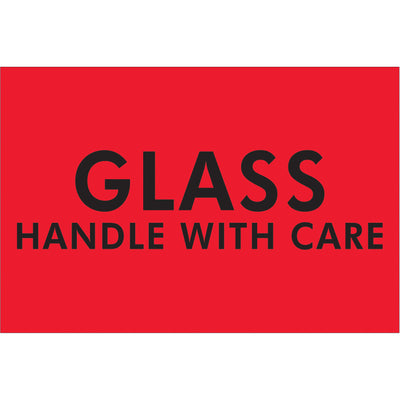 Bright fluorescent red shipping labels with bold "Handle With Care" messaging in black ink catch handler attention instantly. 2" x 3" semi-gloss coated paper labels ship in convenient 500-count rolls. Pair with available tabletop or wall-mount dispensers (SL9506, SL9512, SL9518, LDM300, LDM450, LDM850, LDM1250) for warehouse efficiency and compliance visibility.
