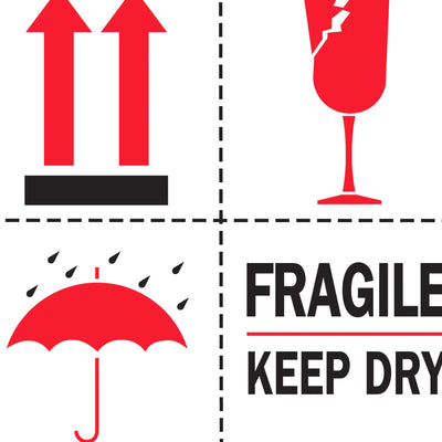 4x4 Fragile Keep Dry Labels Semi-Gloss Paper 500/Roll DL4420 - alias listing