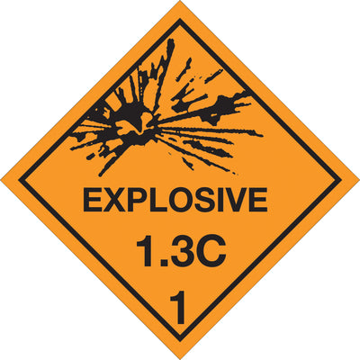 Ensure D.O.T. shipping compliance with these 4" x 4" Explosive 1.3C hazard labels printed on durable semi-gloss coated paper. Each 500-label roll includes the required identification number for immediate, uniform hazmat marking across your fleet and warehouse operations.