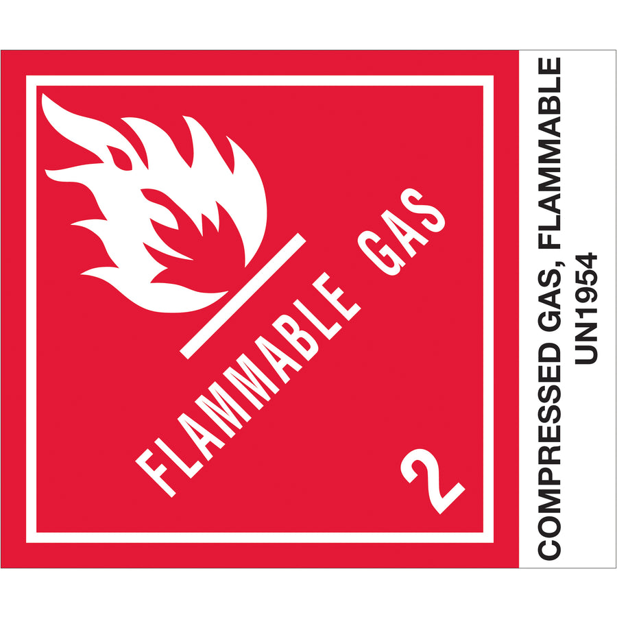 Ensure DOT compliance with pre-printed Compressed Gas, Flammable labels sized 4" x 4.75" on durable semi-gloss coated paper. Roll of 500 labels includes official identification numbers for immediate deployment on vehicles and packaging. Pair with Packrift's tabletop or wall-mount dispensers for efficient workflow integration.