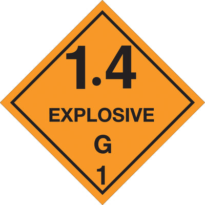 Ensure regulatory compliance with Class 1.4 Explosive DOT hazard labels that meet all USDOT requirements for hazardous material identification. Pre-printed with official identification numbers on durable semi-gloss coated paper in 4x4" format, sold as 500-label rolls for high-volume shipping operations.