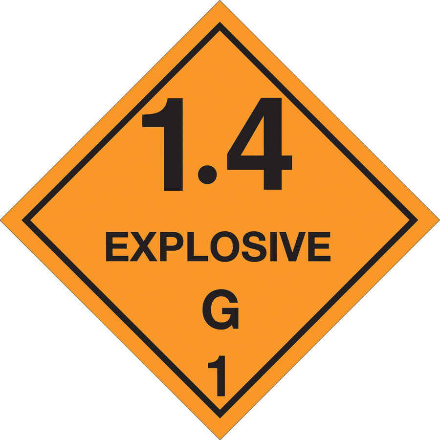 Ensure regulatory compliance with Class 1.4 Explosive DOT hazard labels that meet all USDOT requirements for hazardous material identification. Pre-printed with official identification numbers on durable semi-gloss coated paper in 4x4" format, sold as 500-label rolls for high-volume shipping operations.
