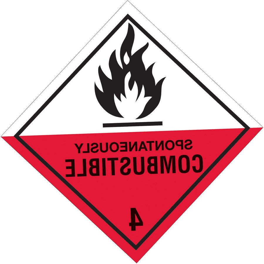 4x4 Spontaneously Combustible DOT Hazard Labels Semi-Gloss 500/Roll DL5140 - alias listing