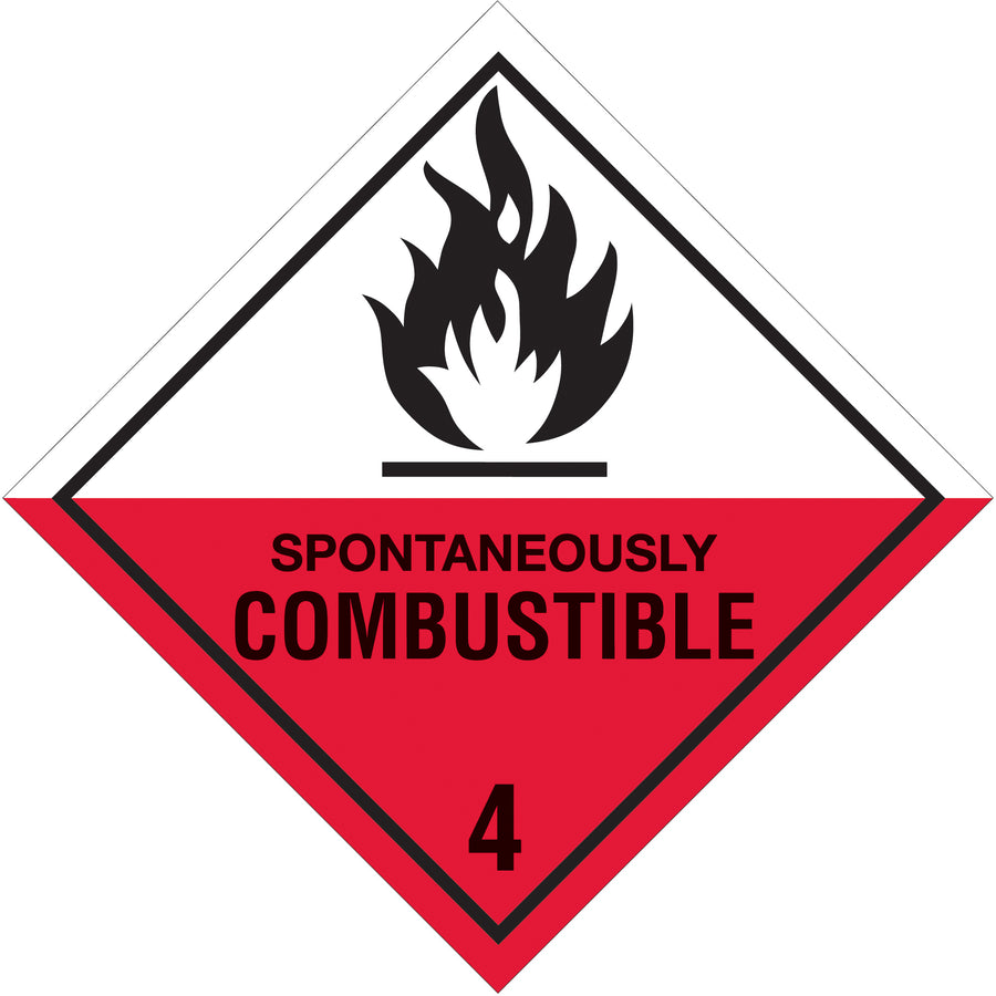 DOT-compliant spontaneously combustible labels ensure regulatory compliance and hazmat visibility on every shipment. These 4x4" semi-gloss labels come in rolls of 500 with pre-printed identification numbers, ready for immediate application to vehicles and packaging.