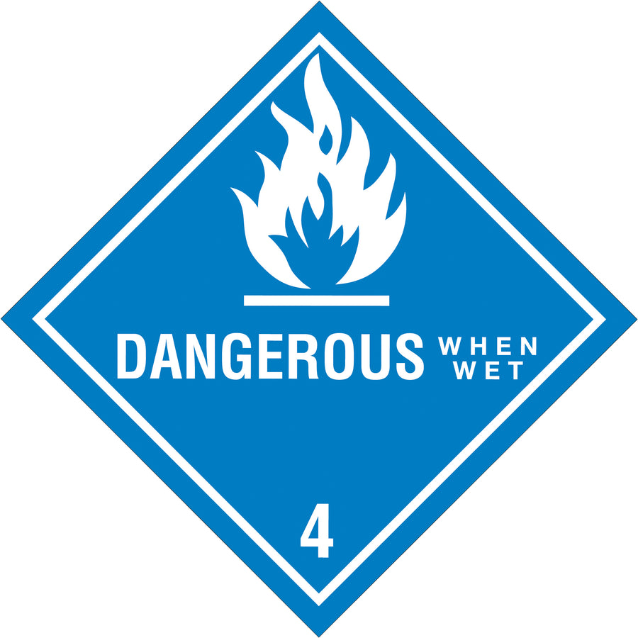 4x4" Dangerous When Wet D.O.T. Hazard Labels - Semi-Gloss Paper, 500/Roll