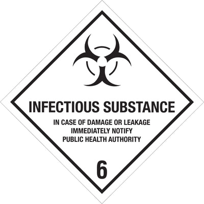 Maintain DOT compliance with these 4x4" infectious substance hazard labels featuring Class 6 identification numbers printed on durable semi-gloss coated paper. Each roll contains 500 labels–enough to mark vehicles, packages, and shipping containers for hazardous material transport. Compatible with wall-mount and tabletop dispensers for efficient warehouse labeling.