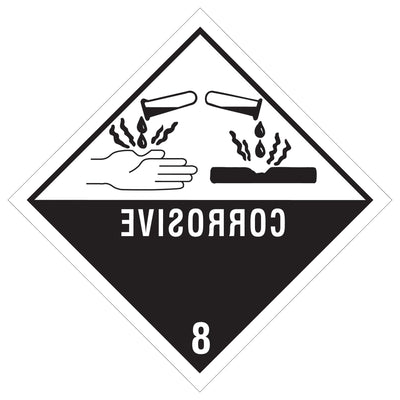 4x4 Corrosive Class 8 D.O.T. Hazard Labels Semi-Gloss 500/Roll DL5240 - alias listing