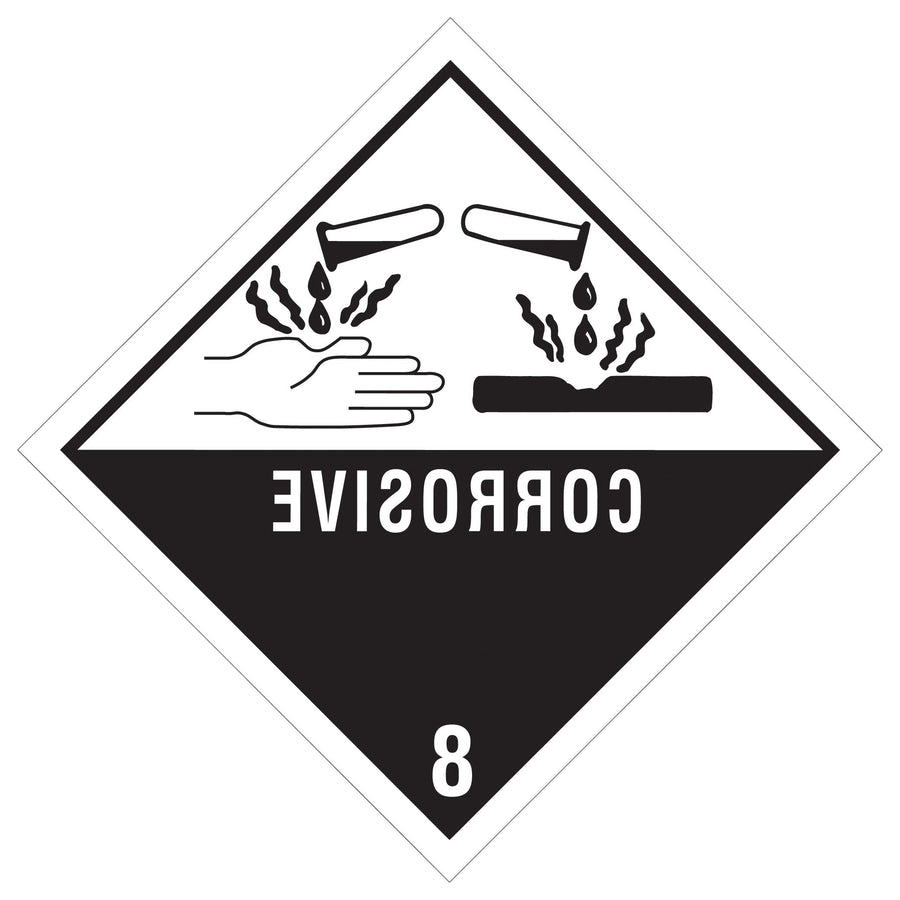 4x4 Corrosive Class 8 D.O.T. Hazard Labels Semi-Gloss 500/Roll DL5240 - alias listing