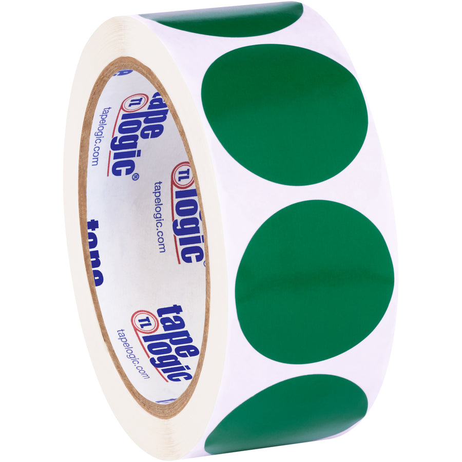 Accelerate inventory management with high-visibility 1.5" green circle labels that work with any pen or marker. Each roll delivers 500 durable paper labels for quick color-coded identification across your warehouse or logistics facility. Compatible with all standard tabletop and wall-mount label dispensers.