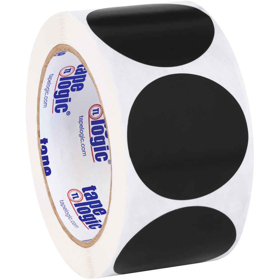 Mark and track inventory with confidence using these 2" black circle labels. Sold as a convenient roll of 500, they're ready for pen or marker application and work seamlessly with standard tabletop and wall-mount dispensers for warehouse and logistics operations.