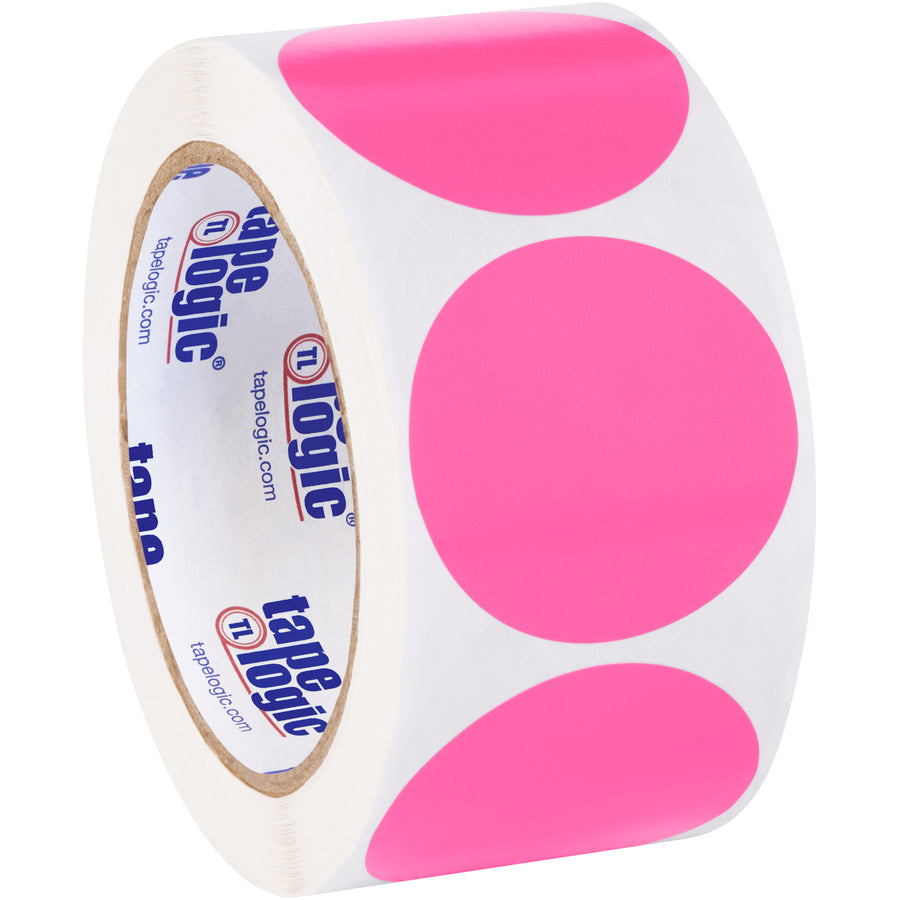 Maximize warehouse visibility with 2" fluorescent pink circle inventory labels sold in rolls of 500. These high-contrast paper labels write easily with pens or markers, making quick item identification effortless for logistics teams. Pair with compatible tabletop or wall-mount dispensers for efficient labeling workflows.