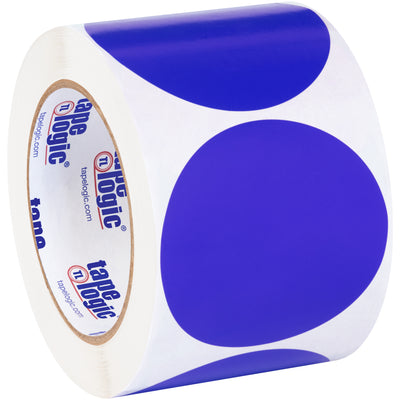 Identify and track inventory fast with 3" dark blue circle labels on a convenient 500-label roll. Write directly on durable paper stock with pen or marker for immediate facility recognition. Compatible with tabletop and wall mount label dispensers for streamlined labeling workflows.