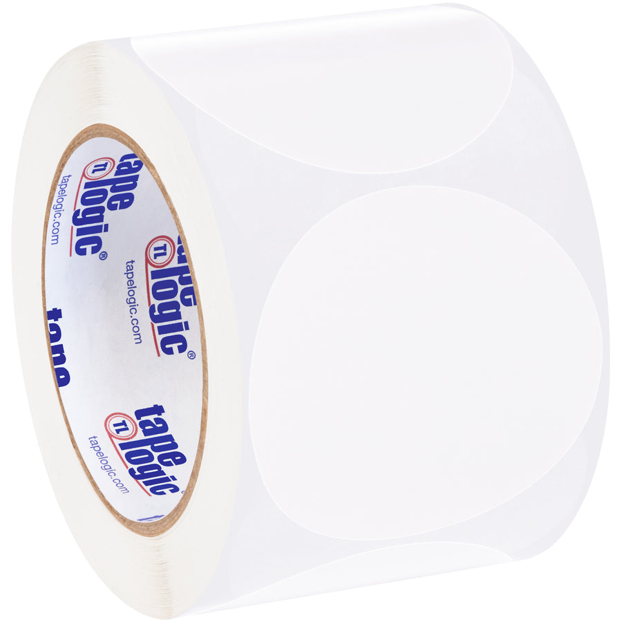 Instantly identify inventory with bright white 3-inch circle labels designed for warehouse and facility use. Write on easily with pens or markers. Roll of 500 labels provides long-term stock availability.