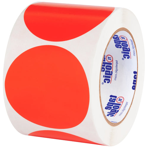 3 in Fluorescent Red Circle Inventory Labels Paper 500/Roll DL614G