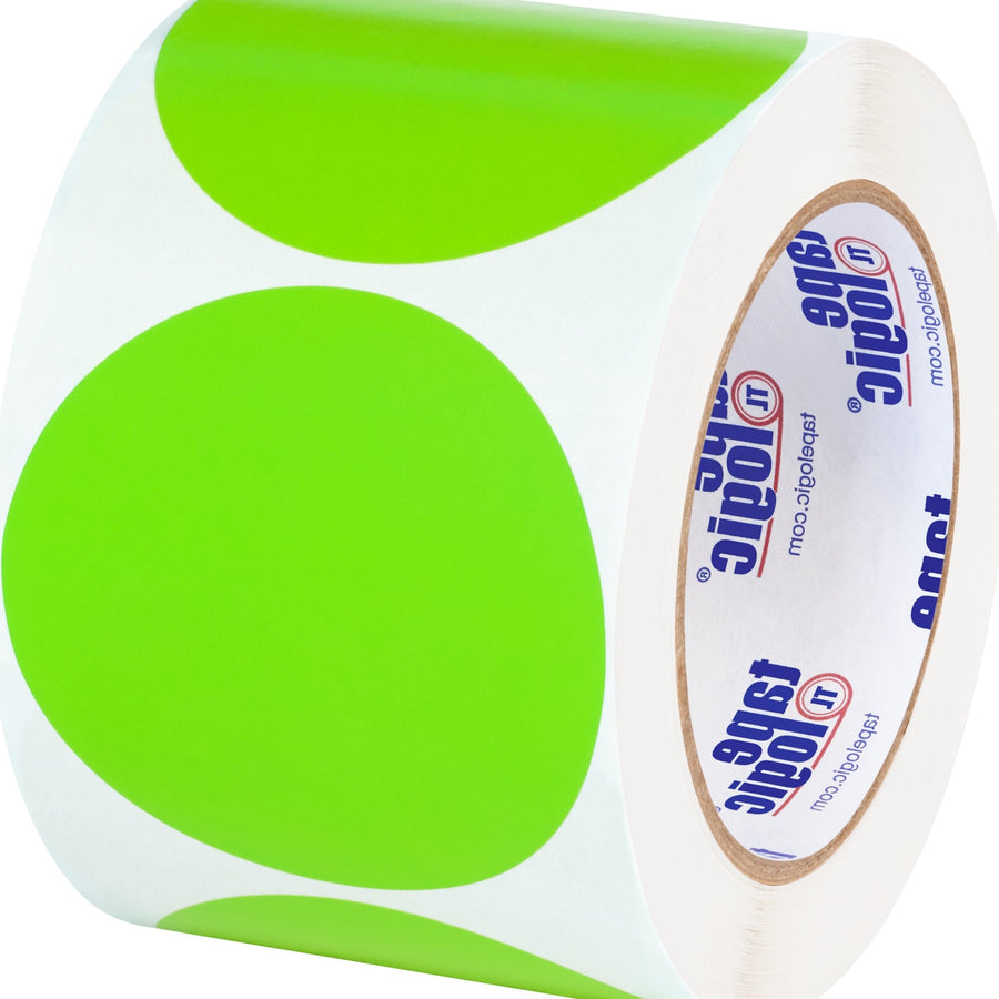 3 in Fluorescent Green Circle Inventory Labels Paper 500/Roll DL614J - alias listing