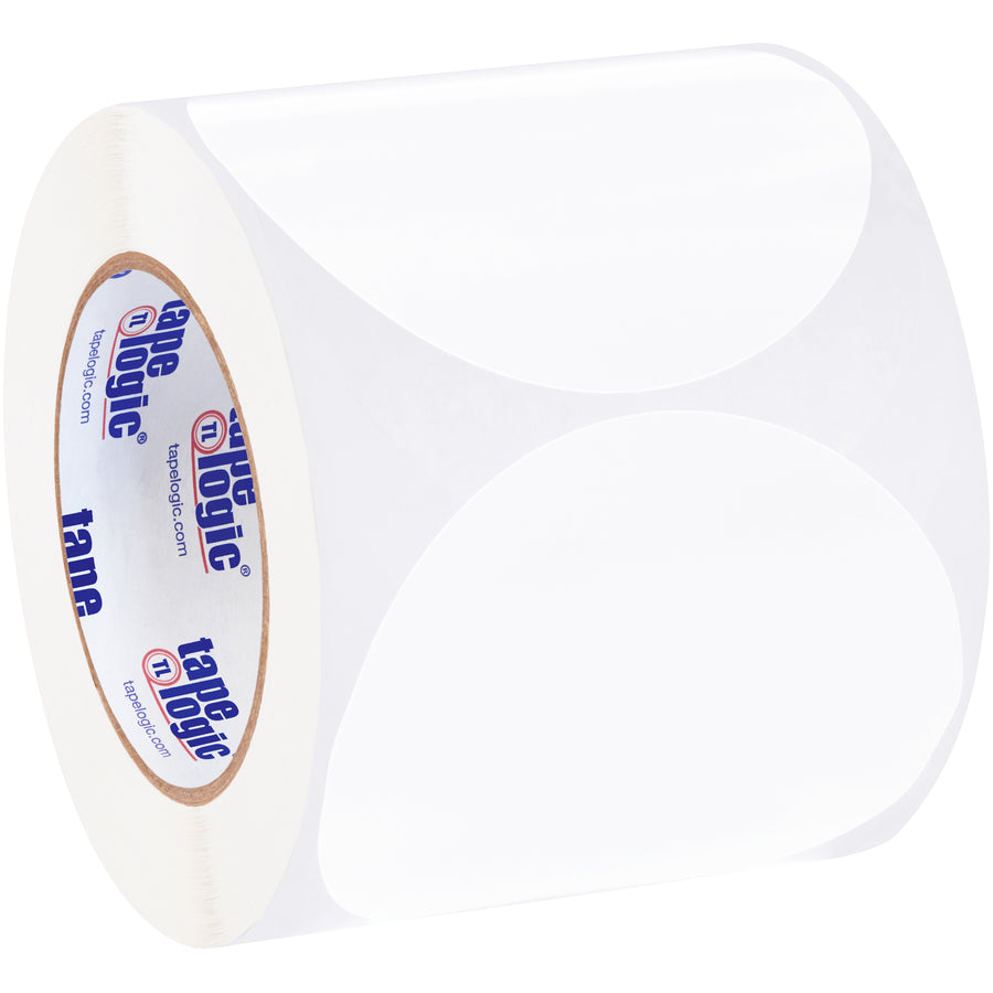 Keep your facility organized with 4" white circle inventory labels that work seamlessly with pen, marker, and industrial dispensers. Each roll contains 500 labels, delivering reliable identification for high-volume shipping and logistics operations. Compatible with all standard tabletop and wall-mount label dispensers.