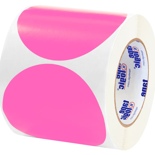 4 in Fluorescent Pink Circle Inventory Labels 500/Roll DL615K - alias listing