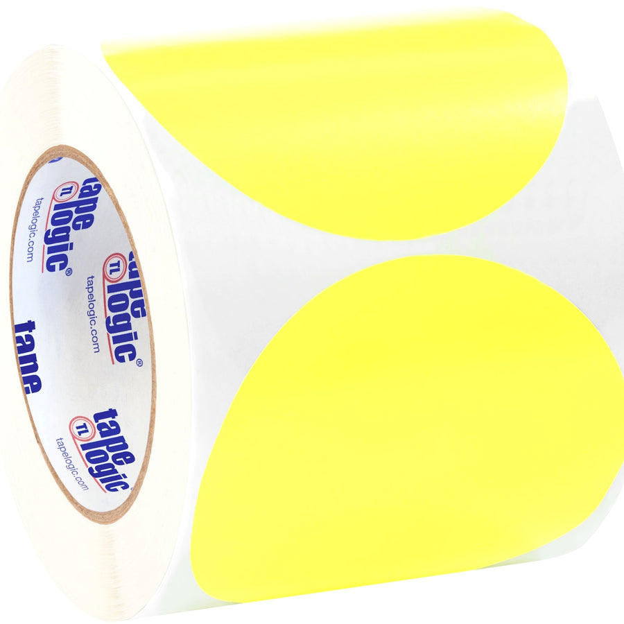 4 in Fluorescent Yellow Paper Circle Inventory Labels 500/Roll DL615L - alias listing