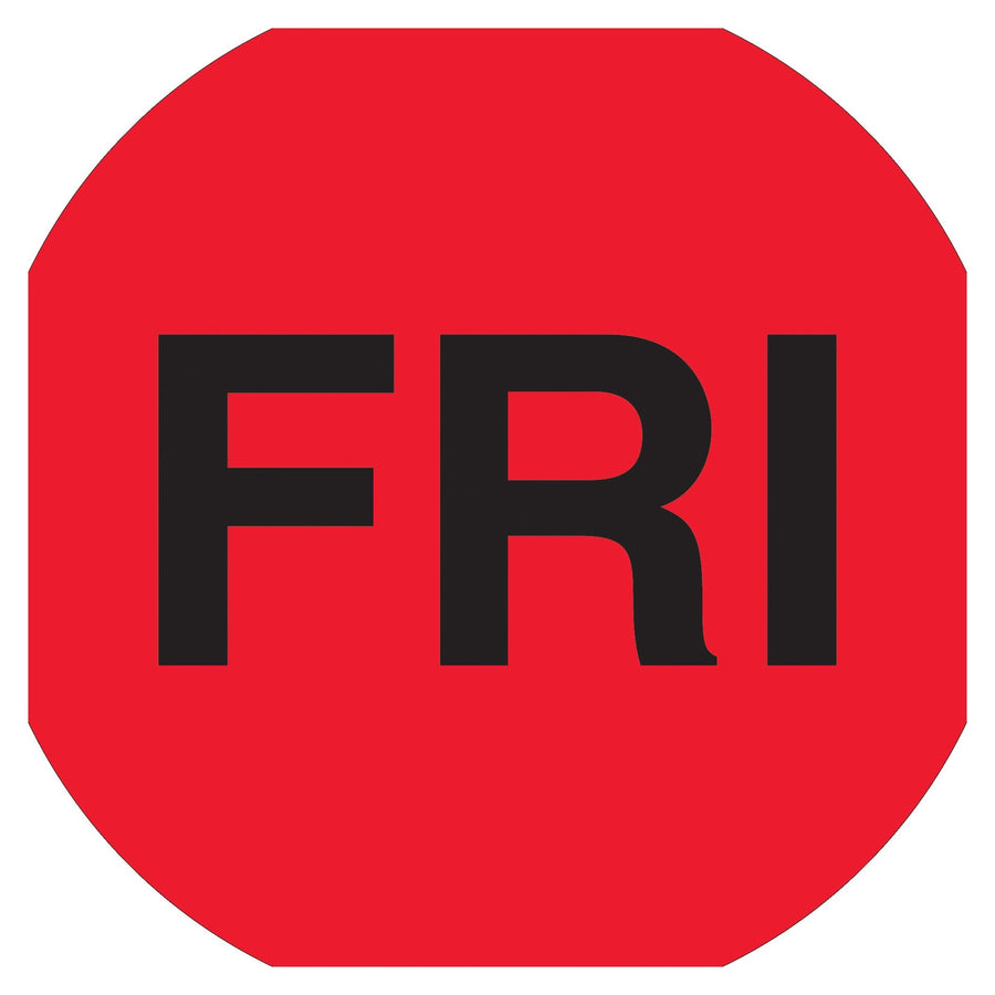 1 in Fluorescent Red FRI Circle Days of the Week Labels 500/Roll DL6541 - alias listing