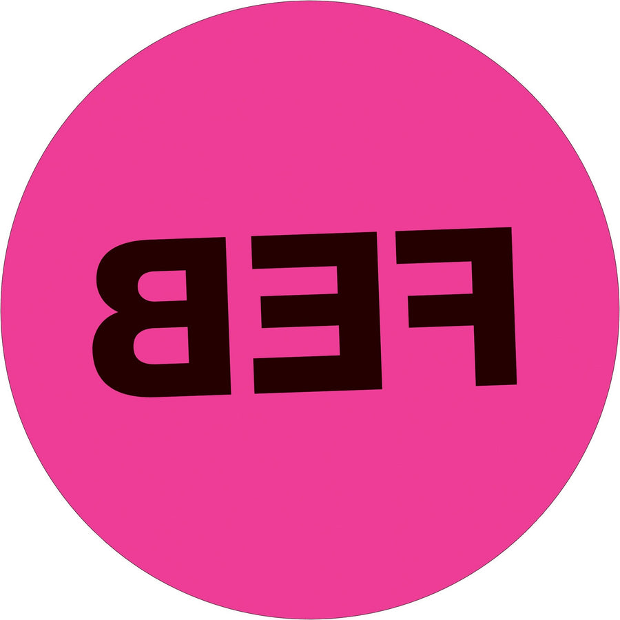 1 in Fluorescent Pink Circle FEB Month Labels Paper 500/Roll DL6724 - alias listing