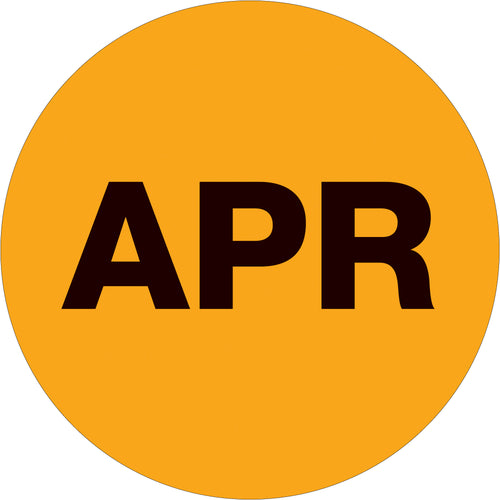 High-visibility fluorescent orange circle labels for rapid inventory dating and rotation tracking. 1