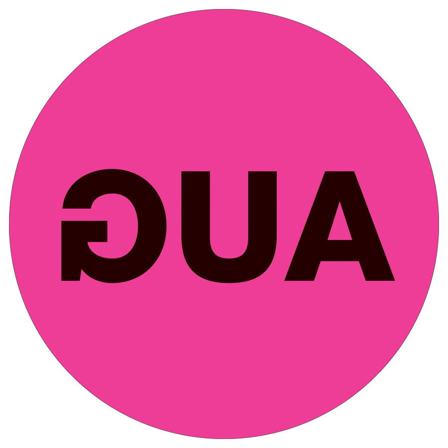 2 in Fluorescent Pink Circle August Month Labels Pressure Sensitive 500/Roll DL6744 - alias listing