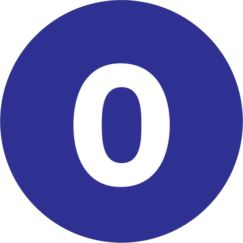 Professional dark blue circle number labels designed for shipping coordinators and logistics teams to quickly identify inventory, shipments, and storage locations. Pre-printed on high-gloss paper with excellent durability and visibility. 500 labels per roll with compatible tabletop and wall-mount dispensers available.