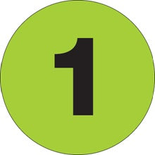 1 in Circle 1 Fluorescent Green Number Labels 500/Roll