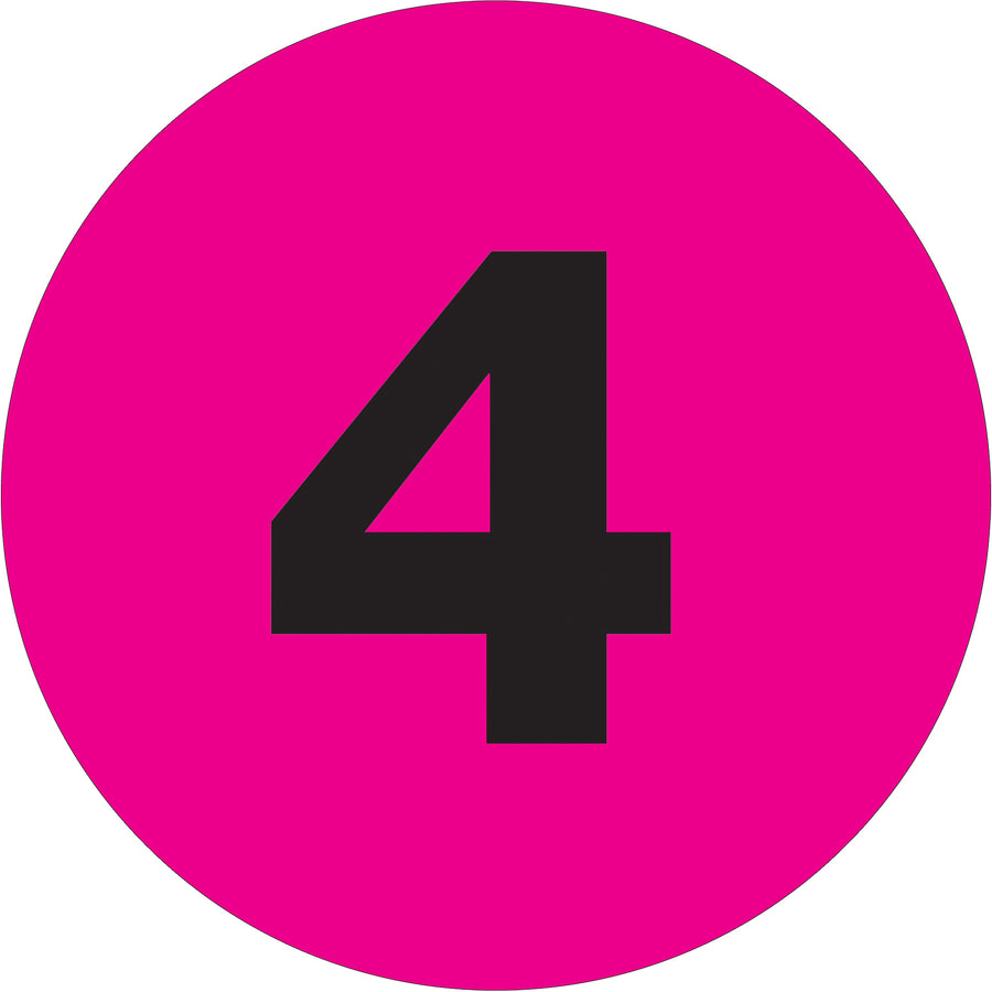 High-visibility fluorescent pink circle number labels in 1" diameter size, printed on premium high-gloss paper for superior durability and readability. Each roll contains 500 labels‚ideal for shipping coordinators managing multi-location inventory systems. Compatible with tabletop and wall-mount dispensers for streamlined warehouse operations.