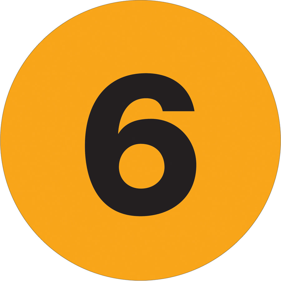 Bright fluorescent orange circle number labels deliver instant visibility for warehouse inventory management and shipment identification. 1" diameter pre-printed labels on premium high gloss paper stock (500/roll). Compatible with Packrift tabletop and wall-mount dispensers for streamlined application across your facility.