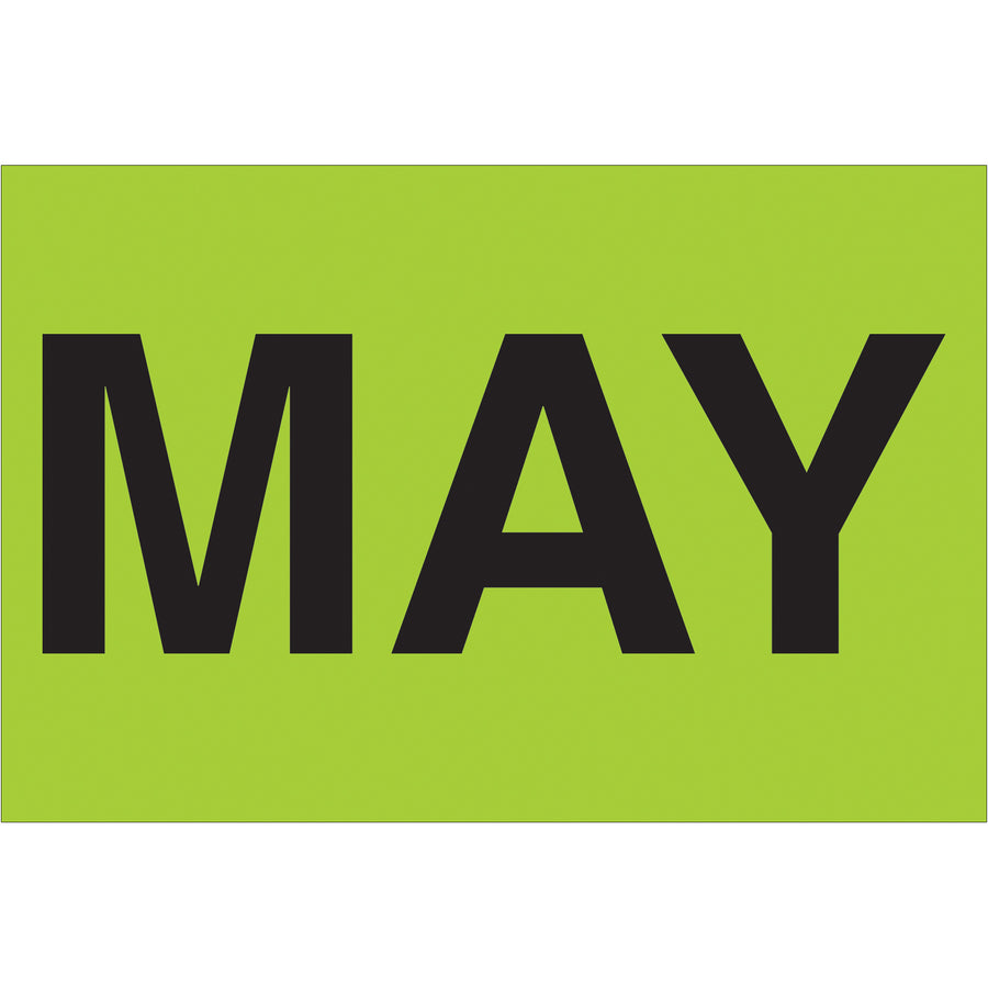 Organize and date inventory with precision using these 2" x 3" fluorescent green "MAY" month labels. Pre-printed on high gloss pressure sensitive paper in rolls of 500, these bright labels ensure maximum visibility in warehouses and shipping operations. Compatible with standard tabletop and wall-mount label dispensers for efficient workflow integration.